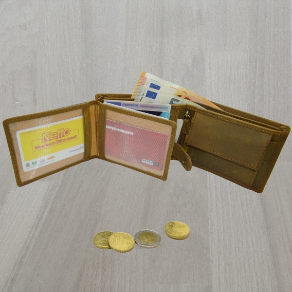 Edle Voll-Leder Herren Geldbörse Brieftasche RFID Schutz Riegelverschluss Querformat (braun)